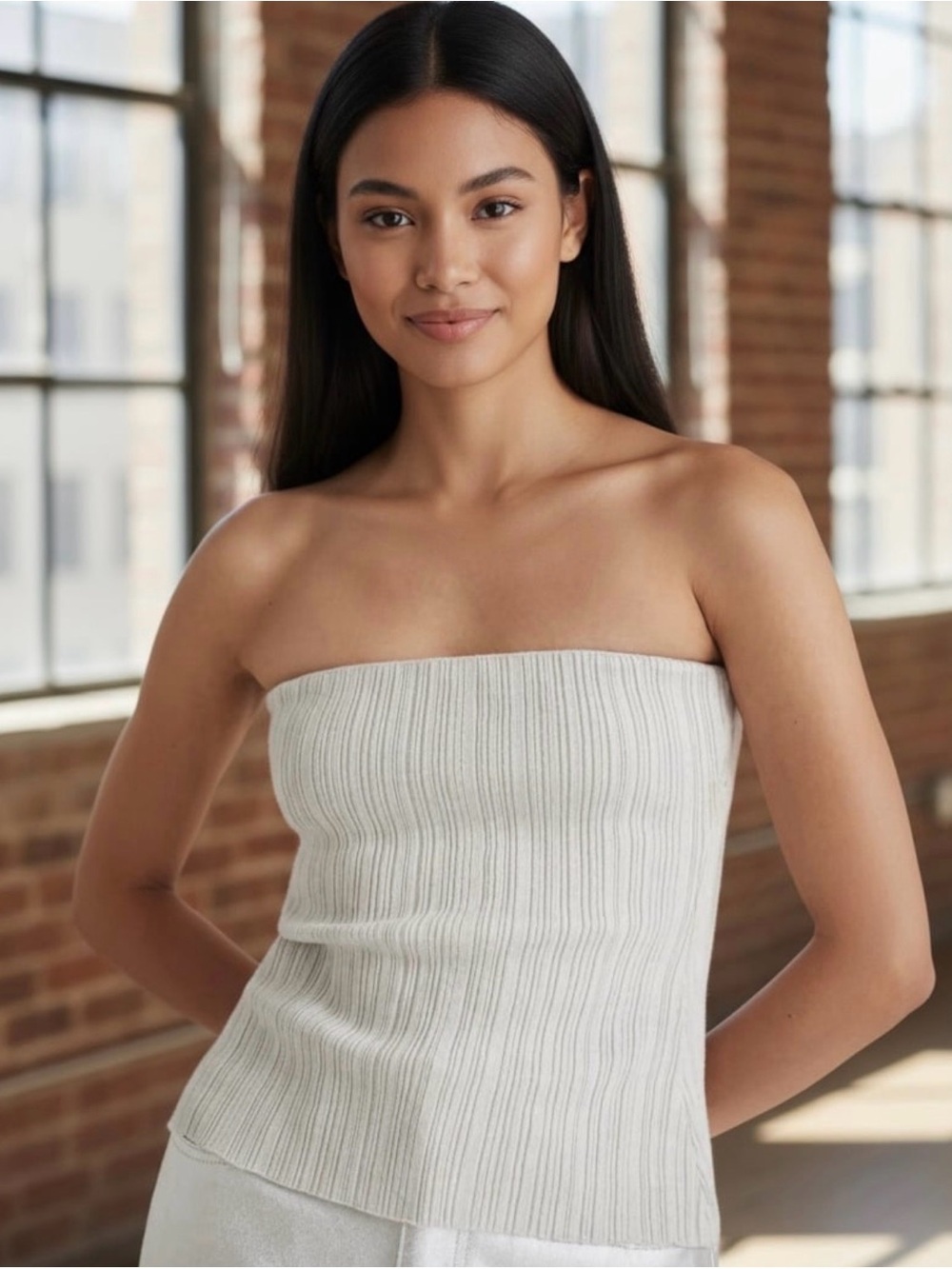 Madewell x Aimee Song Womens Gray Ribbed Shimmer Tube Top